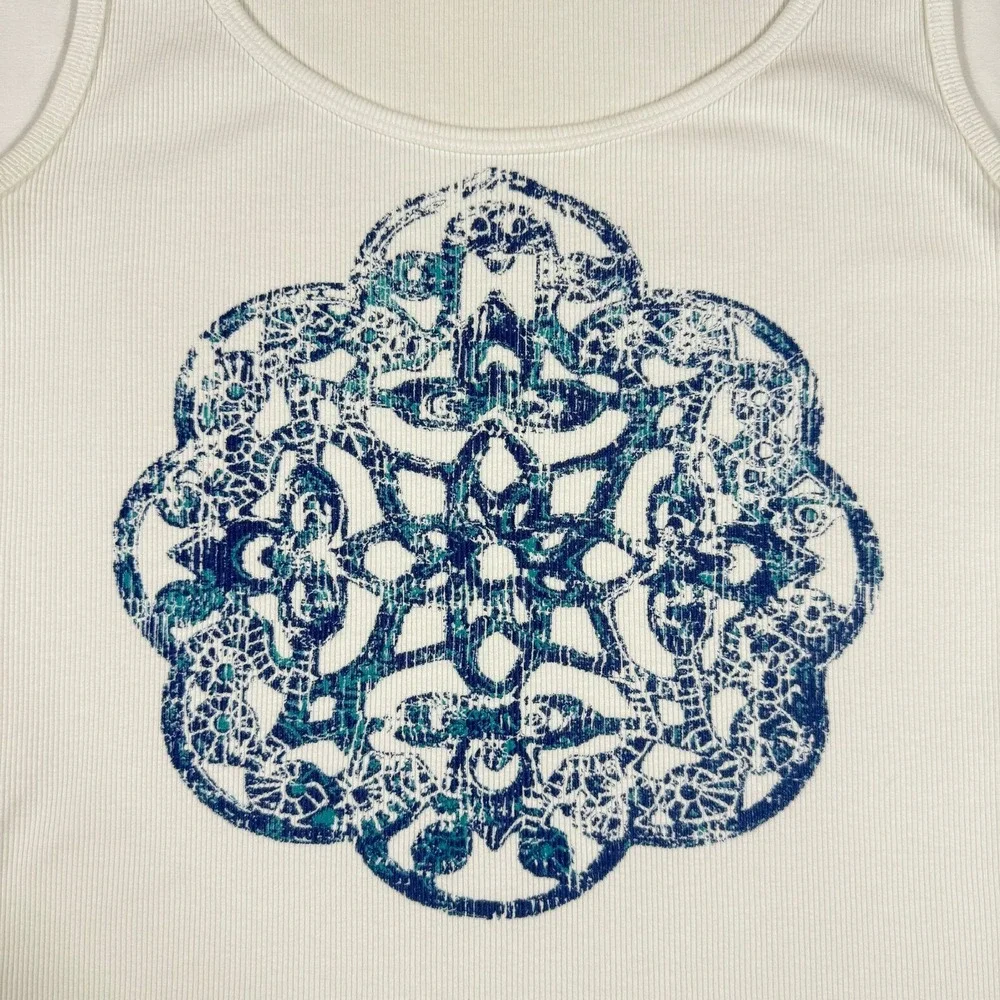Eddie Bauer Womens Tank Top Sleveless White Blue Mandala Size M Yoga Athletic - Picture 4 of 12